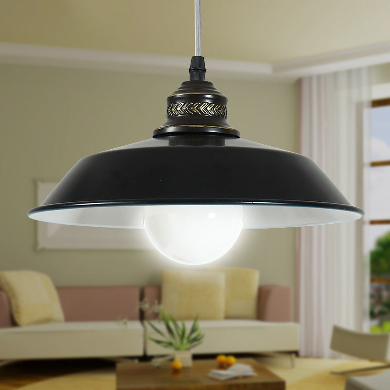 Loft Stylish Barn Lampshade Suspension Light 1 Light Metallic Ceiling Pendant Light in Black, 10"/14" Diameter Clearhalo 'Art Deco Pendants' 'Black' 'Cast Iron' 'Ceiling Lights' 'Ceramic' 'Crystal' 'Industrial Pendants' 'Industrial' 'Metal' 'Middle Century Pendants' 'Pendant Lights' 'Pendants' 'Rustic Pendants' 'Tiffany' Lighting' 60496