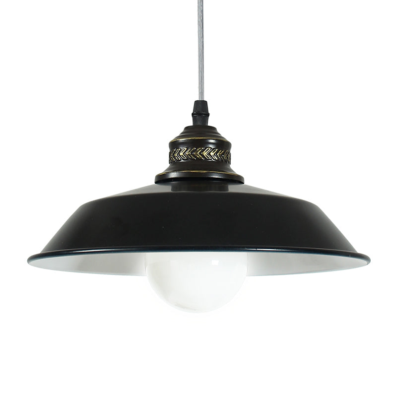 Loft Stylish Barn Lampshade Suspension Light 1 Light Metallic Ceiling Pendant Light in Black, 10"/14" Diameter Clearhalo 'Art Deco Pendants' 'Black' 'Cast Iron' 'Ceiling Lights' 'Ceramic' 'Crystal' 'Industrial Pendants' 'Industrial' 'Metal' 'Middle Century Pendants' 'Pendant Lights' 'Pendants' 'Rustic Pendants' 'Tiffany' Lighting' 60498