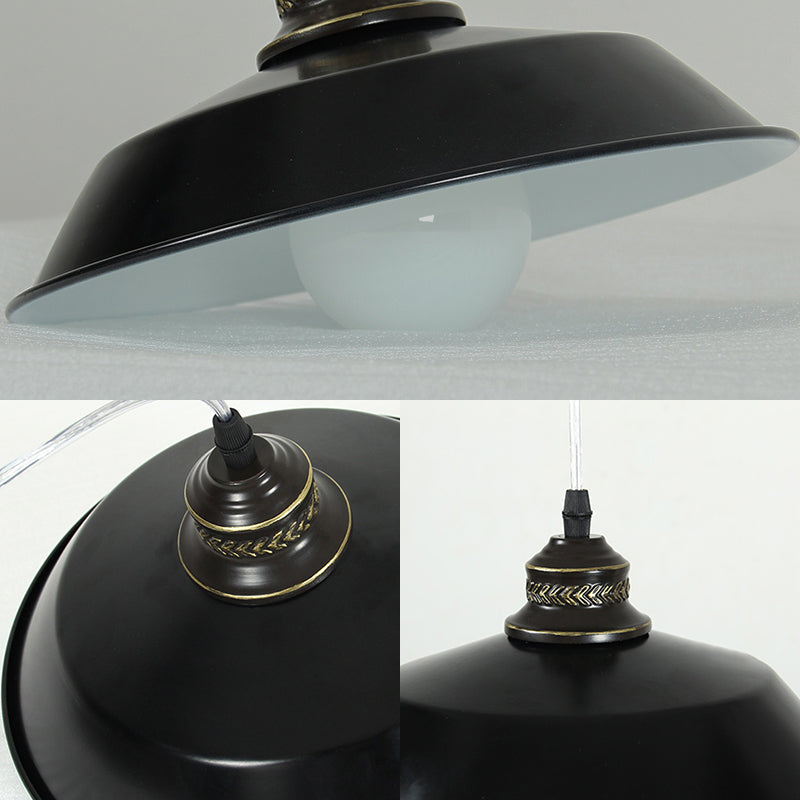Loft Stylish Barn Lampshade Suspension Light 1 Light Metallic Ceiling Pendant Light in Black, 10"/14" Diameter Clearhalo 'Art Deco Pendants' 'Black' 'Cast Iron' 'Ceiling Lights' 'Ceramic' 'Crystal' 'Industrial Pendants' 'Industrial' 'Metal' 'Middle Century Pendants' 'Pendant Lights' 'Pendants' 'Rustic Pendants' 'Tiffany' Lighting' 60501