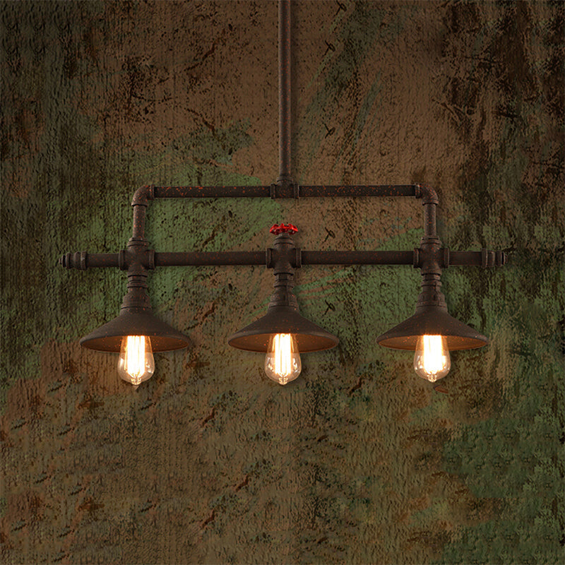 3/5 Lights Conical Pendant Lighting Industrial Style Rust Wrought Iron Island Light Fixture for Restaurant Clearhalo 'Ceiling Lights' 'Island Lights' Lighting' 605601