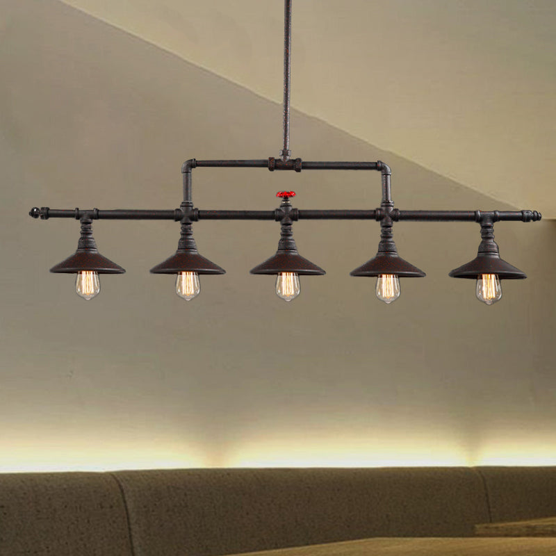 3/5 Lights Conical Pendant Lighting Industrial Style Rust Wrought Iron Island Light Fixture for Restaurant Clearhalo 'Ceiling Lights' 'Island Lights' Lighting' 605606