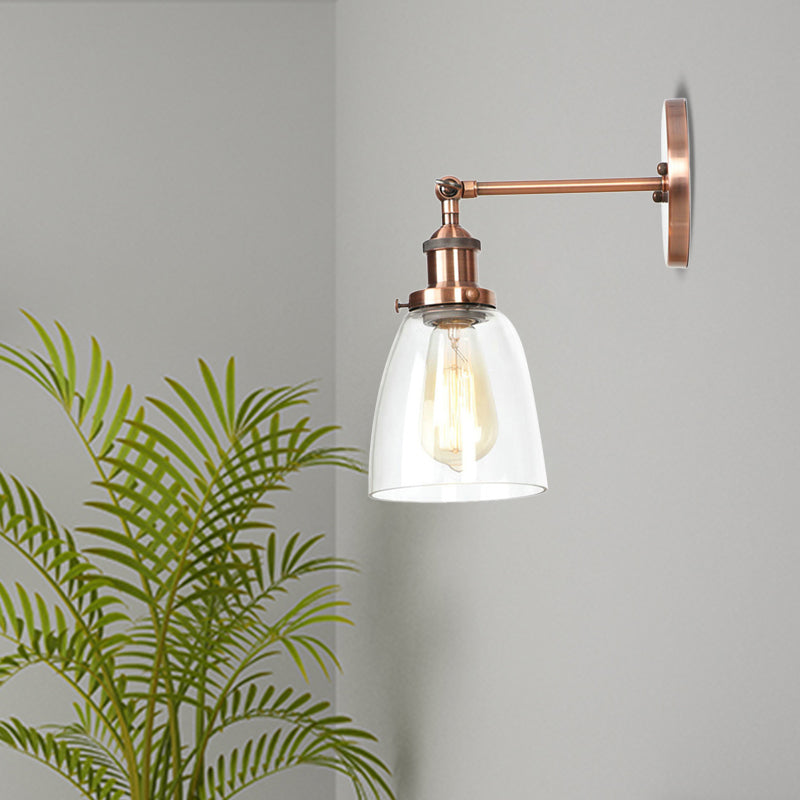 Bronze/Brass/Copper One Light Sconce Light Vintage Style Clear Glass Tapered Lighting Fixture for Living Room Clearhalo 'Cast Iron' 'Glass' 'Industrial wall lights' 'Industrial' 'Middle century wall lights' 'Modern' 'Tiffany' 'Traditional wall lights' 'Wall Lamps & Sconces' 'Wall Lights' Lighting' 605687