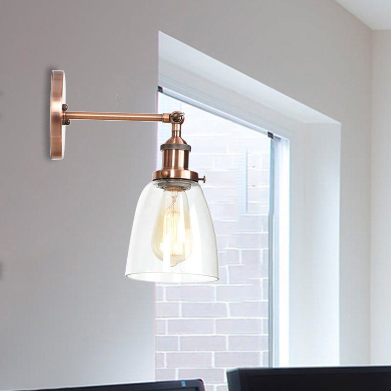 Bronze/Brass/Copper One Light Sconce Light Vintage Style Clear Glass Tapered Lighting Fixture for Living Room Clearhalo 'Cast Iron' 'Glass' 'Industrial wall lights' 'Industrial' 'Middle century wall lights' 'Modern' 'Tiffany' 'Traditional wall lights' 'Wall Lamps & Sconces' 'Wall Lights' Lighting' 605688