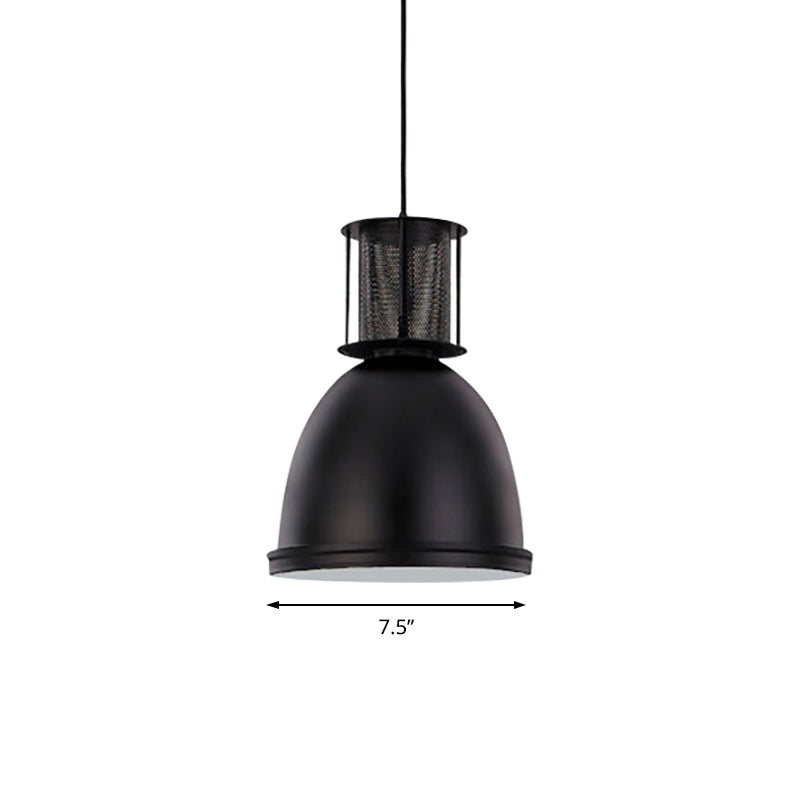 1 Light Dome Pendant Lighting Retro Metallic Black Finish Suspension Lamp with Mesh Design, 7.5"/11" Width Clearhalo 'Art Deco Pendants' 'Black' 'Cast Iron' 'Ceiling Lights' 'Ceramic' 'Crystal' 'Industrial Pendants' 'Industrial' 'Metal' 'Middle Century Pendants' 'Pendant Lights' 'Pendants' 'Rustic Pendants' 'Tiffany' Lighting' 60569