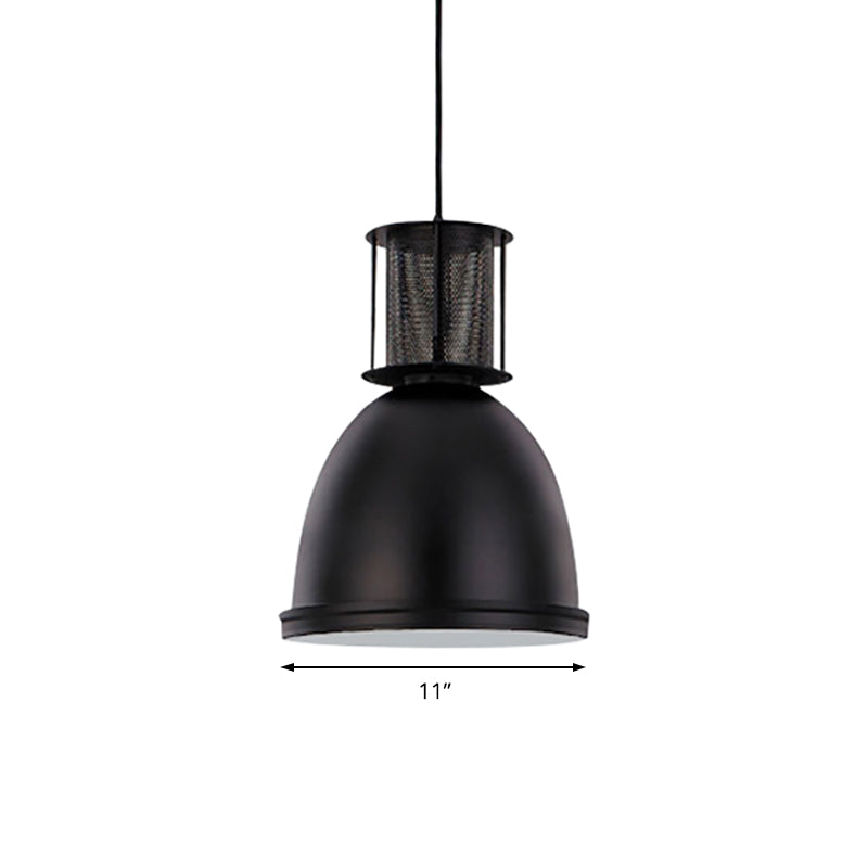 1 Light Dome Pendant Lighting Retro Metallic Black Finish Suspension Lamp with Mesh Design, 7.5"/11" Width Clearhalo 'Art Deco Pendants' 'Black' 'Cast Iron' 'Ceiling Lights' 'Ceramic' 'Crystal' 'Industrial Pendants' 'Industrial' 'Metal' 'Middle Century Pendants' 'Pendant Lights' 'Pendants' 'Rustic Pendants' 'Tiffany' Lighting' 60570