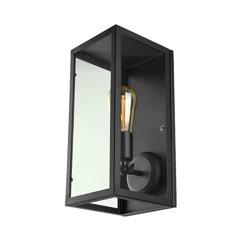 1 Light Rectangle Sconce Light Fixture Traditional Black Clear Glass Wall Lamp for Bedroom, Up/Down Clearhalo 'Cast Iron' 'Glass' 'Industrial wall lights' 'Industrial' 'Middle century wall lights' 'Modern' 'Tiffany' 'Traditional wall lights' 'Wall Lamps & Sconces' 'Wall Lights' Lighting' 605728