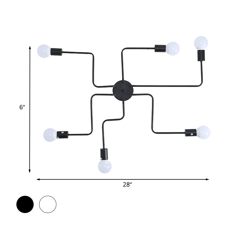 Loft Industrial Exposed Semi Flush Light Fixture 4/6-Head Metallic Ceiling Light Fixture in Black/White for Living Room Clearhalo 'Ceiling Lights' 'Close To Ceiling Lights' 'Close to ceiling' 'Semi-flushmount' Lighting' 605755