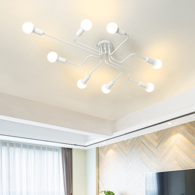 Loft Industrial Exposed Semi Flush Light Fixture 4/6-Head Metallic Ceiling Light Fixture in Black/White for Living Room Clearhalo 'Ceiling Lights' 'Close To Ceiling Lights' 'Close to ceiling' 'Semi-flushmount' Lighting' 605770