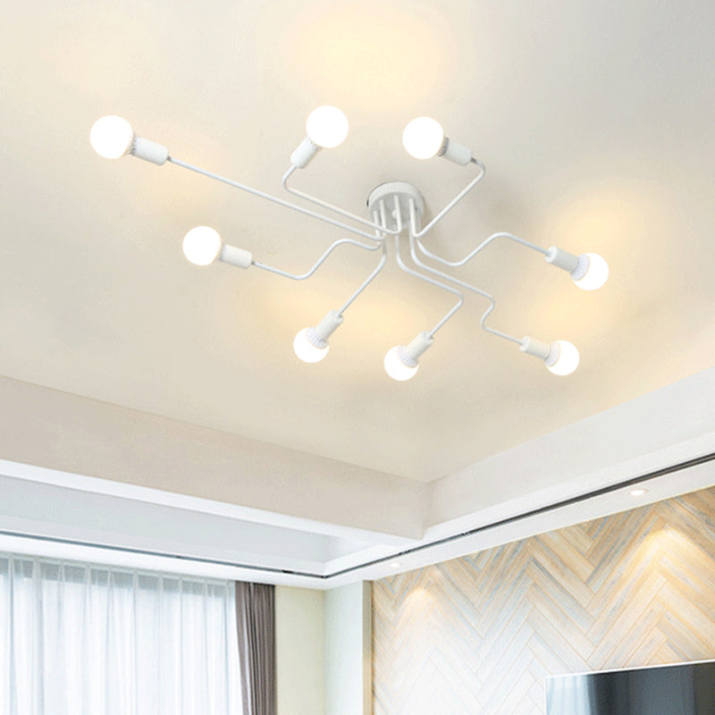 Loft Industrial Exposed Semi Flush Light Fixture 4/6-Head Metallic Ceiling Light Fixture in Black/White for Living Room Clearhalo 'Ceiling Lights' 'Close To Ceiling Lights' 'Close to ceiling' 'Semi-flushmount' Lighting' 605771