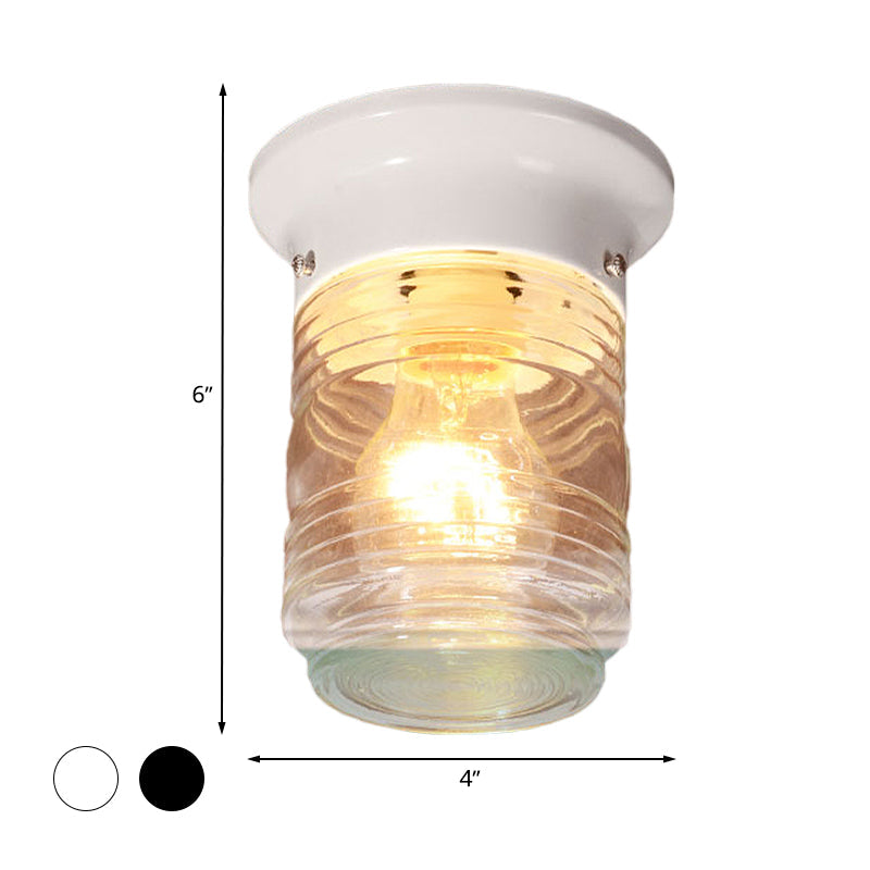 Cylinder Hand Blown Glass Flush Mount Industrial 1 Bulb Living Room Ceiling Light in Black/White Clearhalo 'Ceiling Lights' 'Close To Ceiling Lights' 'Close to ceiling' 'Flush mount' 'Industrial Flush Mount' Lighting' 605787