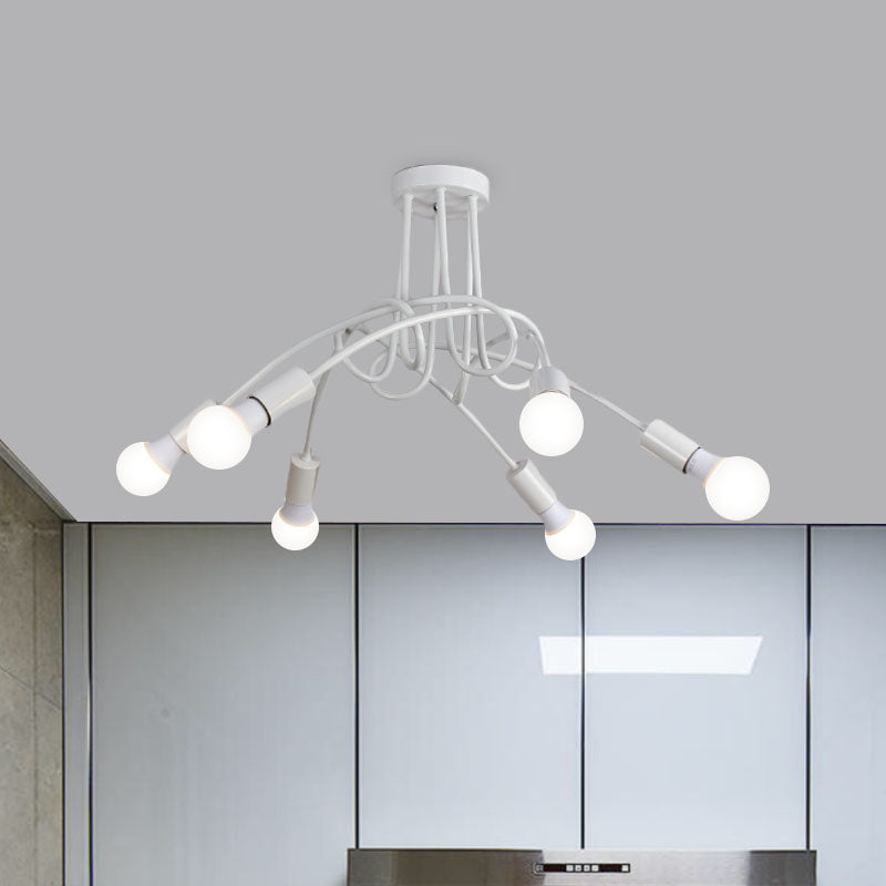 Black/Gold Twisted Semi Flush Mount Lighting with Open Bulb Industrial Metal 3/5/6-Light Kitchen Ceiling Light Clearhalo 'Ceiling Lights' 'Close To Ceiling Lights' 'Close to ceiling' 'Semi-flushmount' Lighting' 606063