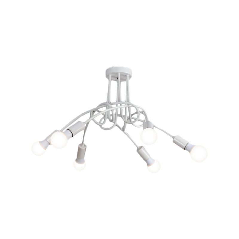 Black/Gold Twisted Semi Flush Mount Lighting with Open Bulb Industrial Metal 3/5/6-Light Kitchen Ceiling Light Clearhalo 'Ceiling Lights' 'Close To Ceiling Lights' 'Close to ceiling' 'Semi-flushmount' Lighting' 606064