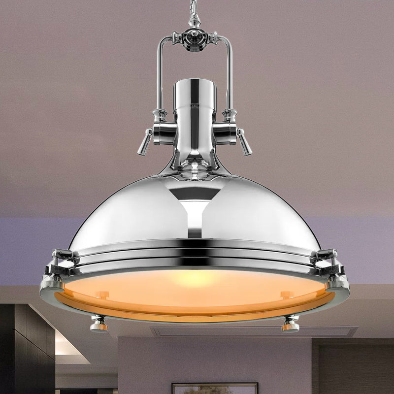 1 Head Pendant Lighting with Domed Shade Metal Retro Style Dining Table Ceiling Light Fixture in Nickel/Chrome Chrome Clearhalo 'Art Deco Pendants' 'Cast Iron' 'Ceiling Lights' 'Ceramic' 'Crystal' 'Industrial Pendants' 'Industrial' 'Metal' 'Middle Century Pendants' 'Pendant Lights' 'Pendants' 'Tiffany' Lighting' 606140