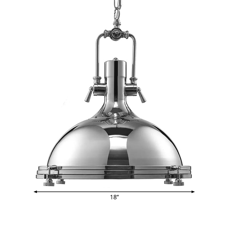 1 Head Pendant Lighting with Domed Shade Metal Retro Style Dining Table Ceiling Light Fixture in Nickel/Chrome Clearhalo 'Art Deco Pendants' 'Cast Iron' 'Ceiling Lights' 'Ceramic' 'Crystal' 'Industrial Pendants' 'Industrial' 'Metal' 'Middle Century Pendants' 'Pendant Lights' 'Pendants' 'Tiffany' Lighting' 606148