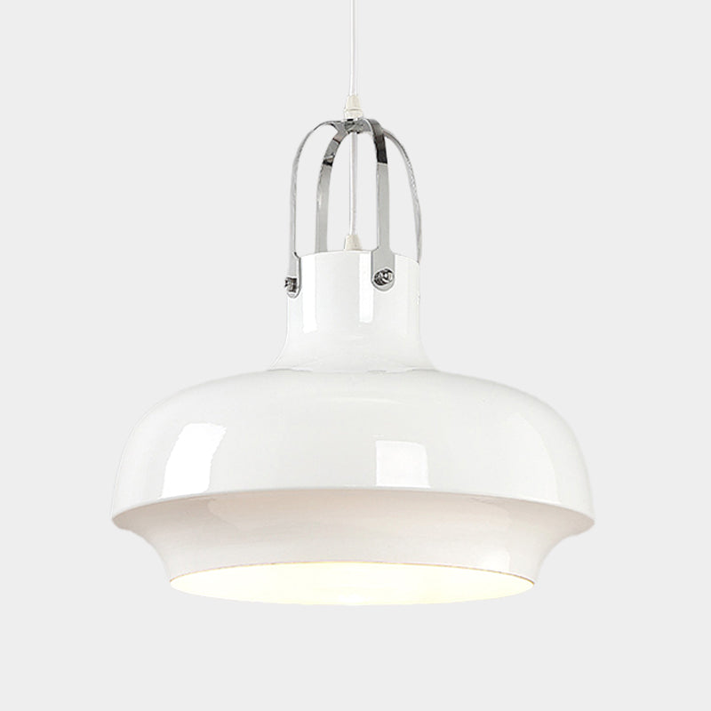 Metallic Urn Drop Pendant Light Industrial 1 Head Dining Room Suspension Lamp in White/Black, 10