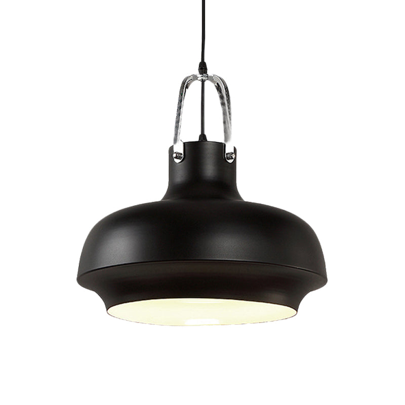 Metallic Urn Drop Pendant Light Industrial 1 Head Dining Room Suspension Lamp in White/Black, 10