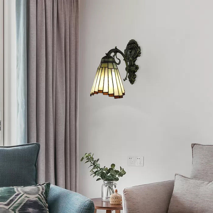 Mini Sconce Light Tiffany Style Stained Glass Single Light Wall Mount Light for Bedroom Yellow Arc Clearhalo 'Industrial' 'Middle century wall lights' 'Tiffany wall lights' 'Tiffany' 'Wall Lamps & Sconces' 'Wall Lights' Lighting' 6123