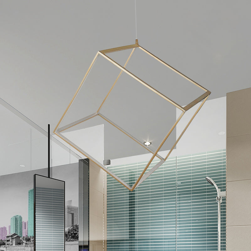Aluminum Cubic Frame Chandelier Minimalist Gold/Silver LED Hanging Ceiling Light in Warm/White Light for Living Room Clearhalo 'Ceiling Lights' 'Chandeliers' 'Modern Chandeliers' 'Modern' Lighting' 612455