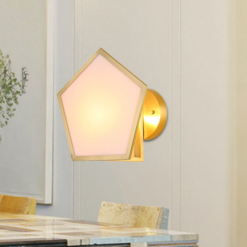 Pentagon Metal Wall Light Fixture Post Modern 1 Head Brass Finish Wall Mount Sconce with Acrylic Shade Brass Clearhalo 'Cast Iron' 'Glass' 'Industrial' 'Modern wall lights' 'Modern' 'Tiffany' 'Traditional wall lights' 'Wall Lamps & Sconces' 'Wall Lights' Lighting' 612537