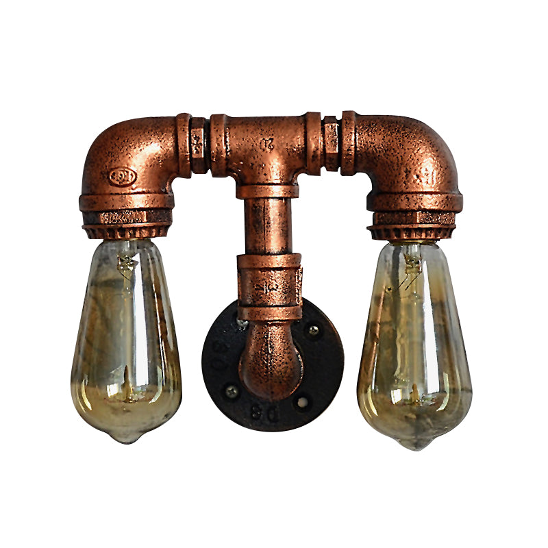 Metallic Pipe Wall Lighting with Open Bulb Vintage 1/2/3-Head Dining Table Wall Sconce in Antique Copper Clearhalo 'Art deco wall lights' 'Cast Iron' 'Glass' 'Industrial wall lights' 'Industrial' 'Middle century wall lights' 'Modern' 'Rustic wall lights' 'Tiffany' 'Traditional wall lights' 'Wall Lamps & Sconces' 'Wall Lights' Lighting' 612792