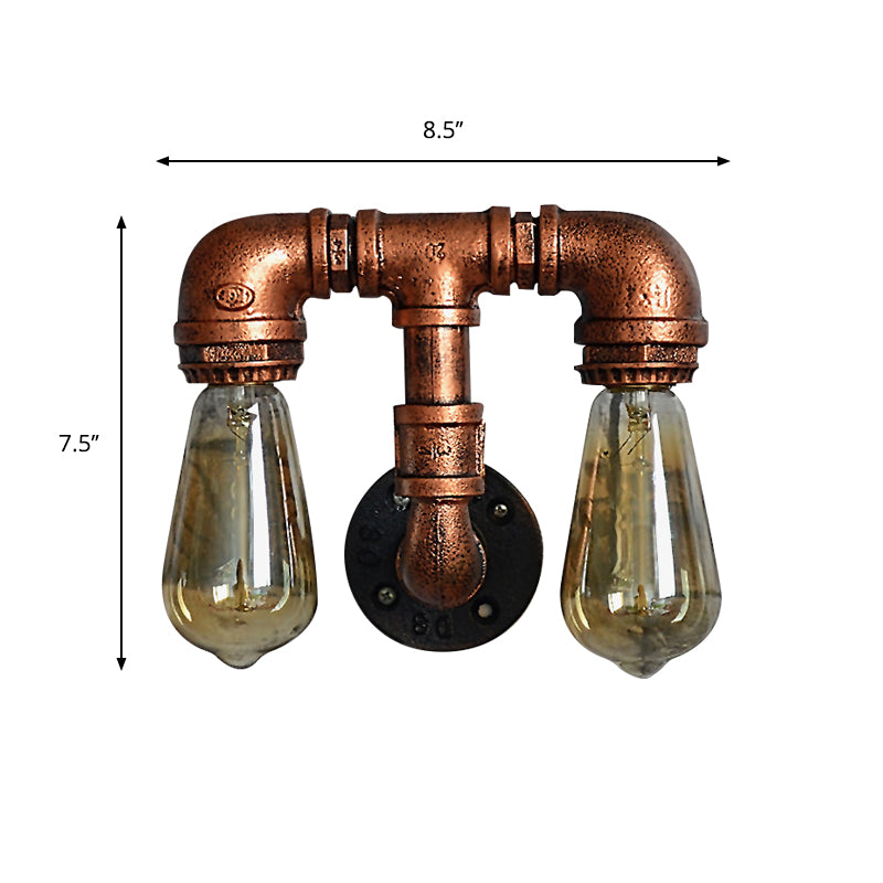 Metallic Pipe Wall Lighting with Open Bulb Vintage 1/2/3-Head Dining Table Wall Sconce in Antique Copper Clearhalo 'Art deco wall lights' 'Cast Iron' 'Glass' 'Industrial wall lights' 'Industrial' 'Middle century wall lights' 'Modern' 'Rustic wall lights' 'Tiffany' 'Traditional wall lights' 'Wall Lamps & Sconces' 'Wall Lights' Lighting' 612793