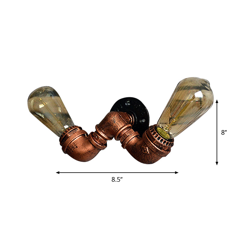 Copper Finish 2 Bulbs Wall Mount Light Rustic Stylish Metal Water Pipe Wall Sconce for Living Room Clearhalo 'Art deco wall lights' 'Cast Iron' 'Glass' 'Industrial wall lights' 'Industrial' 'Middle century wall lights' 'Modern' 'Rustic wall lights' 'Tiffany' 'Traditional wall lights' 'Wall Lamps & Sconces' 'Wall Lights' Lighting' 612803