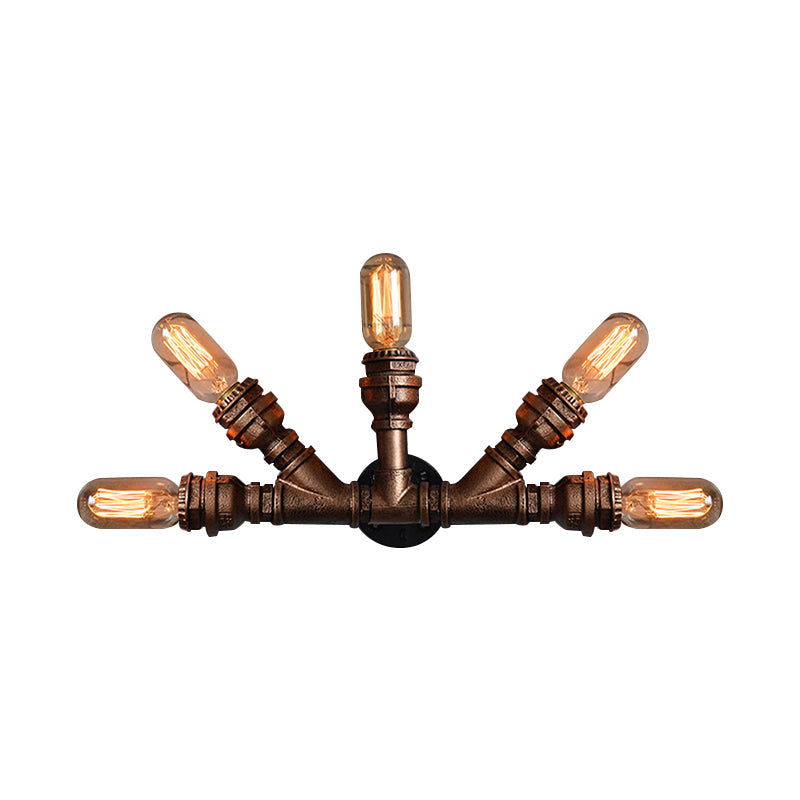 2/3/4 Heads Expose Bulb Wall Lighting with Pipe Design Rustic Weathered Copper Wrought Iron Wall Sconce Lamp Clearhalo 'Art deco wall lights' 'Cast Iron' 'Glass' 'Industrial wall lights' 'Industrial' 'Middle century wall lights' 'Modern' 'Rustic wall lights' 'Tiffany' 'Traditional wall lights' 'Wall Lamps & Sconces' 'Wall Lights' Lighting' 612822