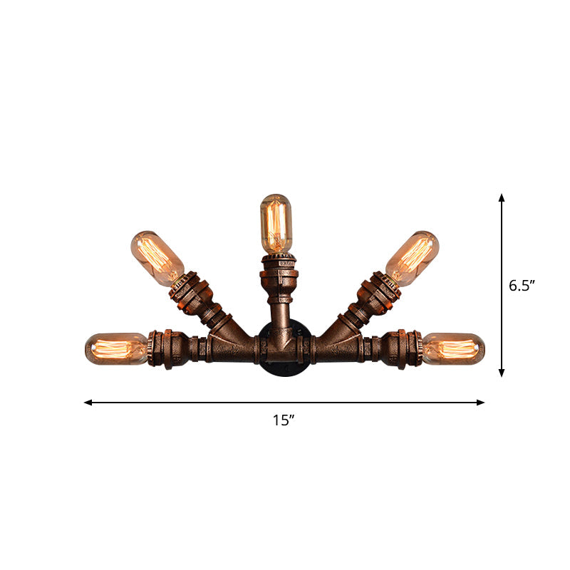 2/3/4 Heads Expose Bulb Wall Lighting with Pipe Design Rustic Weathered Copper Wrought Iron Wall Sconce Lamp Clearhalo 'Art deco wall lights' 'Cast Iron' 'Glass' 'Industrial wall lights' 'Industrial' 'Middle century wall lights' 'Modern' 'Rustic wall lights' 'Tiffany' 'Traditional wall lights' 'Wall Lamps & Sconces' 'Wall Lights' Lighting' 612823