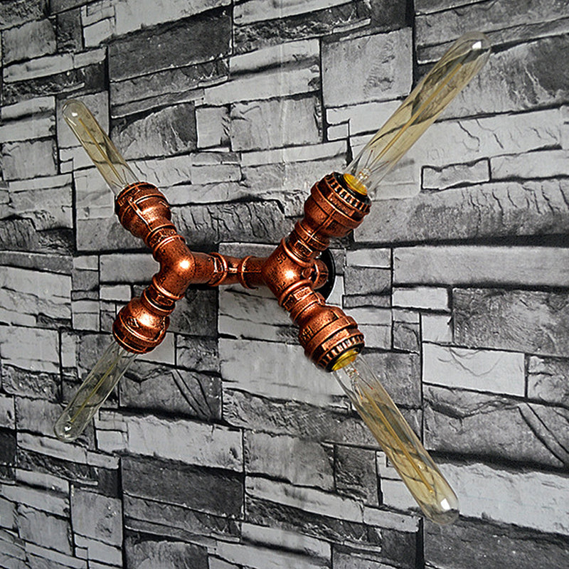 2/3/4 Heads Expose Bulb Wall Lighting with Pipe Design Rustic Weathered Copper Wrought Iron Wall Sconce Lamp 4.0 Weathered Copper Clearhalo 'Art deco wall lights' 'Cast Iron' 'Glass' 'Industrial wall lights' 'Industrial' 'Middle century wall lights' 'Modern' 'Rustic wall lights' 'Tiffany' 'Traditional wall lights' 'Wall Lamps & Sconces' 'Wall Lights' Lighting' 612824