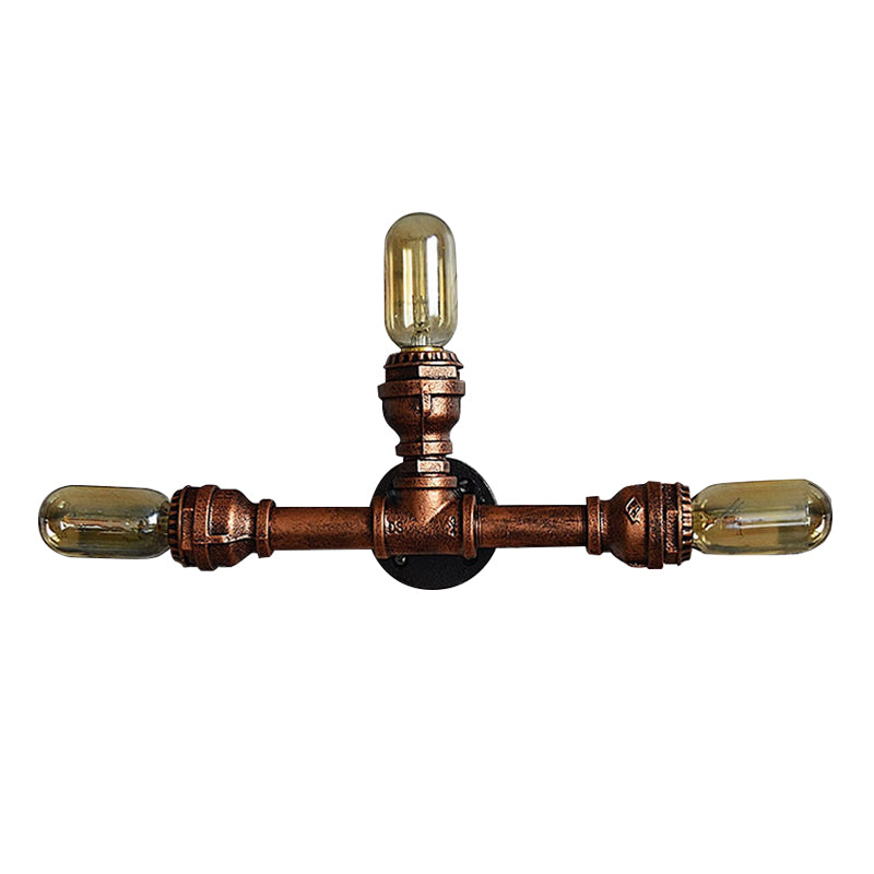 2/3/4 Heads Expose Bulb Wall Lighting with Pipe Design Rustic Weathered Copper Wrought Iron Wall Sconce Lamp Clearhalo 'Art deco wall lights' 'Cast Iron' 'Glass' 'Industrial wall lights' 'Industrial' 'Middle century wall lights' 'Modern' 'Rustic wall lights' 'Tiffany' 'Traditional wall lights' 'Wall Lamps & Sconces' 'Wall Lights' Lighting' 612832