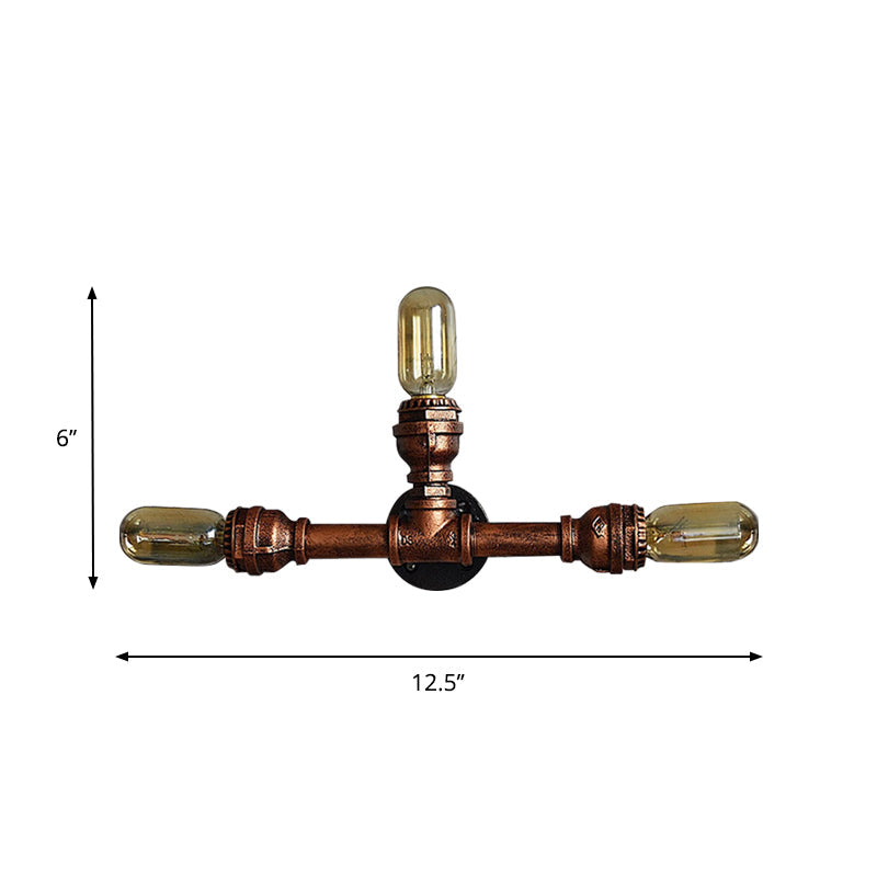2/3/4 Heads Expose Bulb Wall Lighting with Pipe Design Rustic Weathered Copper Wrought Iron Wall Sconce Lamp Clearhalo 'Art deco wall lights' 'Cast Iron' 'Glass' 'Industrial wall lights' 'Industrial' 'Middle century wall lights' 'Modern' 'Rustic wall lights' 'Tiffany' 'Traditional wall lights' 'Wall Lamps & Sconces' 'Wall Lights' Lighting' 612833