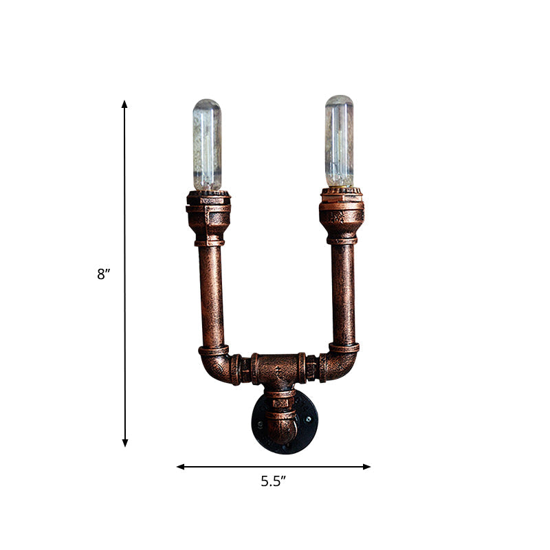 2/3/4 Heads Expose Bulb Wall Lighting with Pipe Design Rustic Weathered Copper Wrought Iron Wall Sconce Lamp Clearhalo 'Art deco wall lights' 'Cast Iron' 'Glass' 'Industrial wall lights' 'Industrial' 'Middle century wall lights' 'Modern' 'Rustic wall lights' 'Tiffany' 'Traditional wall lights' 'Wall Lamps & Sconces' 'Wall Lights' Lighting' 612838