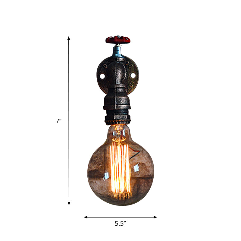 Copper Piped Wall Lamp with Gauge/Valve Decoration Rustic Style Metal 1 Light Living Room Wall Mount Light Clearhalo 'Art deco wall lights' 'Cast Iron' 'Glass' 'Industrial wall lights' 'Industrial' 'Middle century wall lights' 'Modern' 'Rustic wall lights' 'Tiffany' 'Traditional wall lights' 'Wall Lamps & Sconces' 'Wall Lights' Lighting' 612878