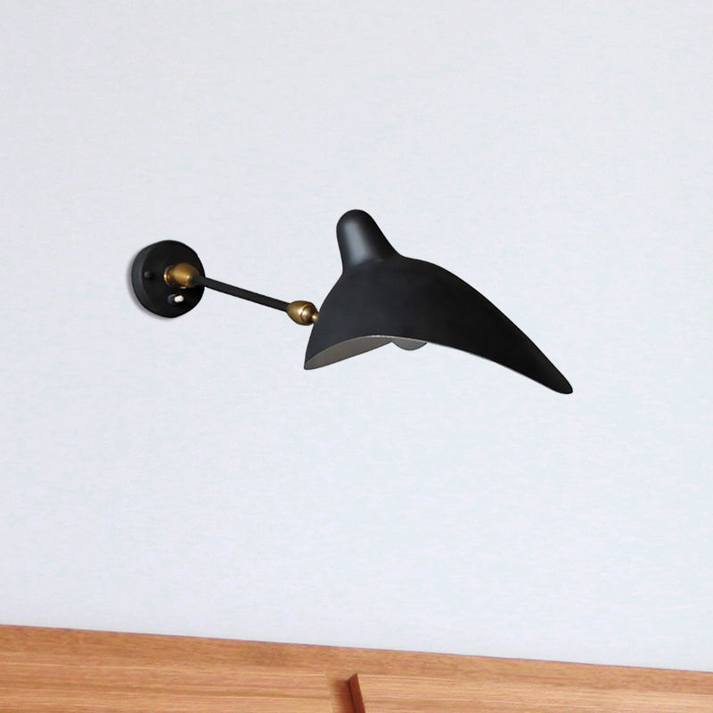 1/3-Light Living Room Wall Sconce Light with Duckbill Metallic Shade Black Finish Adjustable Wall Lamp Clearhalo 'Cast Iron' 'Glass' 'Industrial' 'Modern wall lights' 'Modern' 'Tiffany' 'Traditional wall lights' 'Wall Lamps & Sconces' 'Wall Lights' Lighting' 612945
