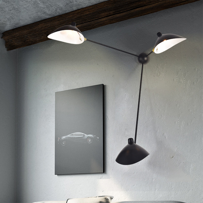 1/3-Light Living Room Wall Sconce Light with Duckbill Metallic Shade Black Finish Adjustable Wall Lamp Clearhalo 'Cast Iron' 'Glass' 'Industrial' 'Modern wall lights' 'Modern' 'Tiffany' 'Traditional wall lights' 'Wall Lamps & Sconces' 'Wall Lights' Lighting' 612950