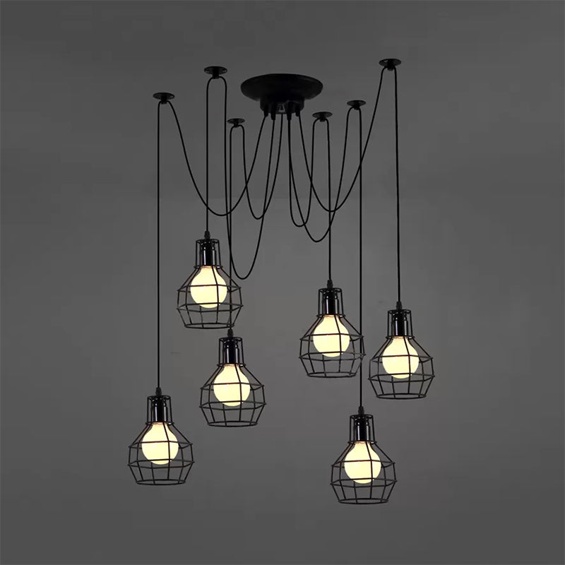 6 Bulbs Spider Pendant Hanging Light with Wire Guard Industrial Style Black/Gold Iron Ceiling Lamp for Dining Room Clearhalo 'Art Deco Pendants' 'Black' 'Cast Iron' 'Ceiling Lights' 'Ceramic' 'Crystal' 'Industrial Pendants' 'Industrial' 'Metal' 'Middle Century Pendants' 'Pendant Lights' 'Pendants' 'Rustic Pendants' 'Tiffany' Lighting' 613026