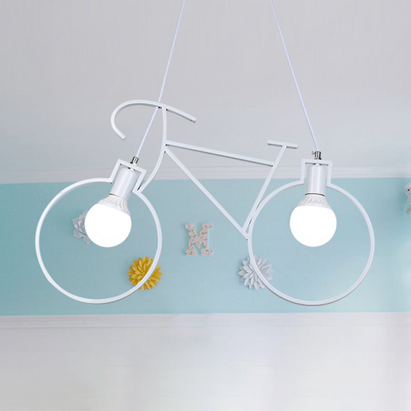 2 Bulbs Metal Pendant Light Fixture Industrial Style Black/White Bicycle Indoor Hanging Lamp with Wire Frame Clearhalo 'Art Deco Pendants' 'Black' 'Cast Iron' 'Ceiling Lights' 'Ceramic' 'Crystal' 'Industrial Pendants' 'Industrial' 'Metal' 'Middle Century Pendants' 'Pendant Lights' 'Pendants' 'Rustic Pendants' 'Tiffany' Lighting' 613038