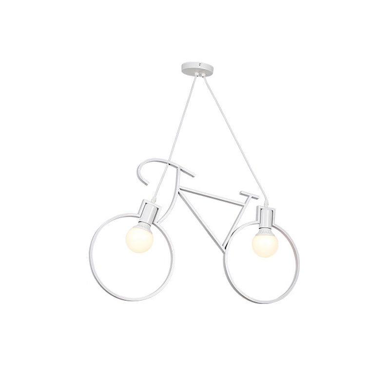 2 Bulbs Metal Pendant Light Fixture Industrial Style Black/White Bicycle Indoor Hanging Lamp with Wire Frame Clearhalo 'Art Deco Pendants' 'Black' 'Cast Iron' 'Ceiling Lights' 'Ceramic' 'Crystal' 'Industrial Pendants' 'Industrial' 'Metal' 'Middle Century Pendants' 'Pendant Lights' 'Pendants' 'Rustic Pendants' 'Tiffany' Lighting' 613039