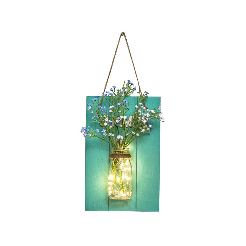 Clear Bottle Led Wall Sconce with Plant Decoration Rustic Wall Mount Light in Teal Clearhalo 'Wall Lamps & Sconces' 'Wall Lights' Lighting' 613410