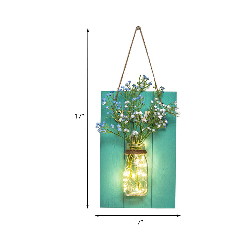 Clear Bottle Led Wall Sconce with Plant Decoration Rustic Wall Mount Light in Teal Clearhalo 'Wall Lamps & Sconces' 'Wall Lights' Lighting' 613411