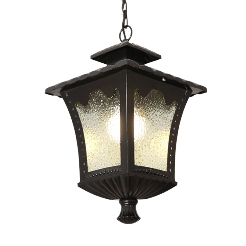 Aluminum Black/Bronze Pendant Tetragonal Lotus 1 Light Rustic Pendulum Light with Water Glass Shade Clearhalo 'Ceiling Lights' 'Glass shade' 'Glass' 'Pendant Lights' 'Pendants' Lighting' 615613