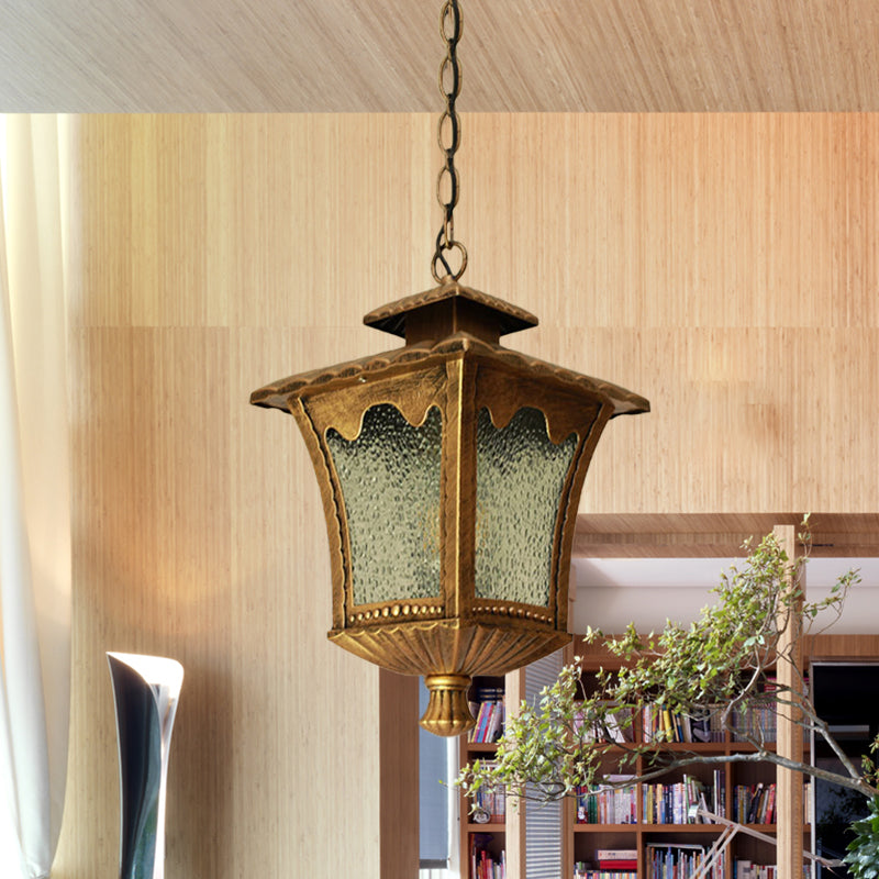 Aluminum Black/Bronze Pendant Tetragonal Lotus 1 Light Rustic Pendulum Light with Water Glass Shade Clearhalo 'Ceiling Lights' 'Glass shade' 'Glass' 'Pendant Lights' 'Pendants' Lighting' 615617