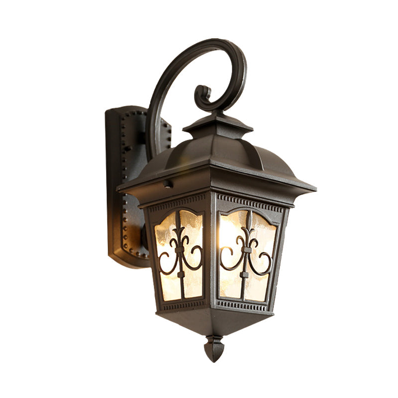 1 Head Wall Light Sconce Lodges Lantern Aluminum Wall Lamp Fixture in Black/Brass with Water Glass Shade Clearhalo 'Wall Lamps & Sconces' 'Wall Lights' Lighting' 615833