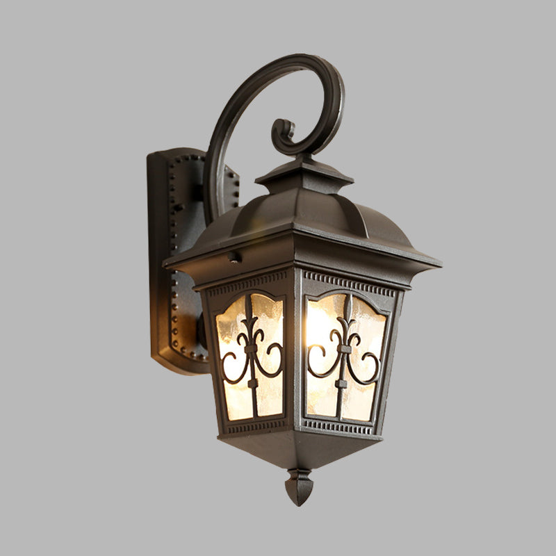 1 Head Wall Light Sconce Lodges Lantern Aluminum Wall Lamp Fixture in Black/Brass with Water Glass Shade Clearhalo 'Wall Lamps & Sconces' 'Wall Lights' Lighting' 615834