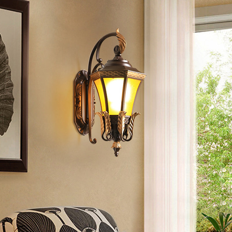 Dark Coffee 1-Head Sconce Lighting Farmhouse Metal Curving Wall Mount Lamp Fixture for Corner Clearhalo 'Wall Lamps & Sconces' 'Wall Lights' Lighting' 615951