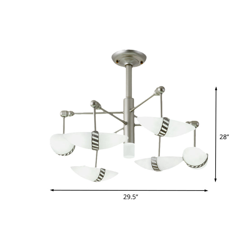 Contemporary Starburst Pendant Metal 6 Lights Bedroom Chandelier in Nickel with Sushi Shape Opal Glass Shade Clearhalo 'Ceiling Lights' 'Chandeliers' 'Modern Chandeliers' 'Modern' Lighting' 616023