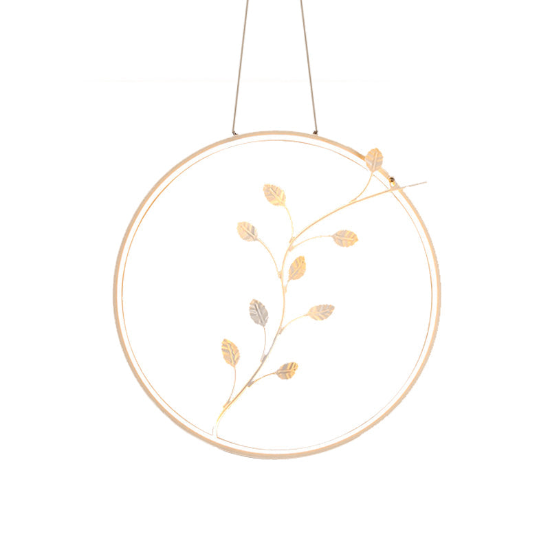 Ring Acrylic Hanging Light Minimalist LED White Suspension Lamp with Branch Deco in Warm/White Light Clearhalo 'Ceiling Lights' 'Modern Pendants' 'Modern' 'Pendant Lights' 'Pendants' Lighting' 616042