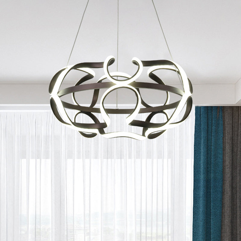 Contemporary Twisted Hanging Lamp Acrylic Living Room LED Chandelier Pendant Light in Coffee Coffee Clearhalo 'Ceiling Lights' 'Chandeliers' 'Modern Chandeliers' 'Modern' Lighting' 616083