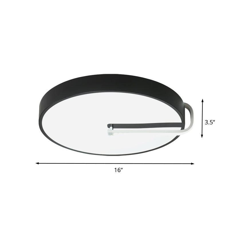 Simple Drum Flush Mount Lighting Metal LED Bedroom Close to Ceiling Lamp in Black, 16"/19.5" Wide Clearhalo 'Ceiling Lights' 'Close To Ceiling Lights' 'Close to ceiling' 'Flush mount' Lighting' 616120