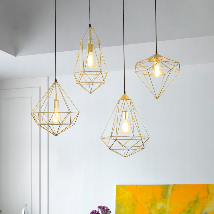 1 Light Prism Cage Pendant Lighting Modern Style Gold Metallic Suspension Lamp with Adjustable Cord Clearhalo 'Ceiling Lights' 'Modern Pendants' 'Modern' 'Pendant Lights' 'Pendants' Lighting' 61616